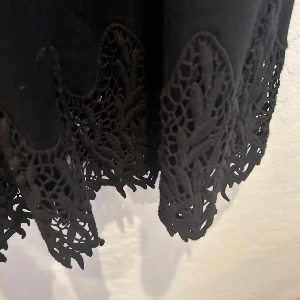 Free People Black Forget Me Not Fit/Flare Stretch Ponte Crochet Eyelet Dress M‎